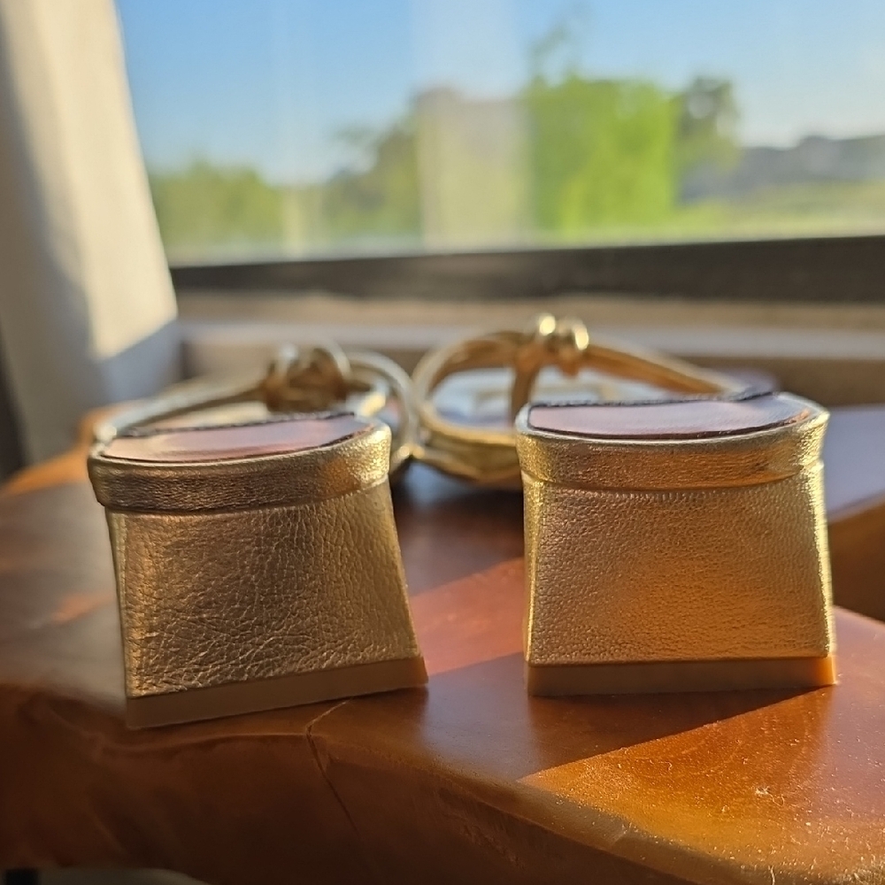 Anthropologie Gold Strappy Mules - Picture 6 of 12